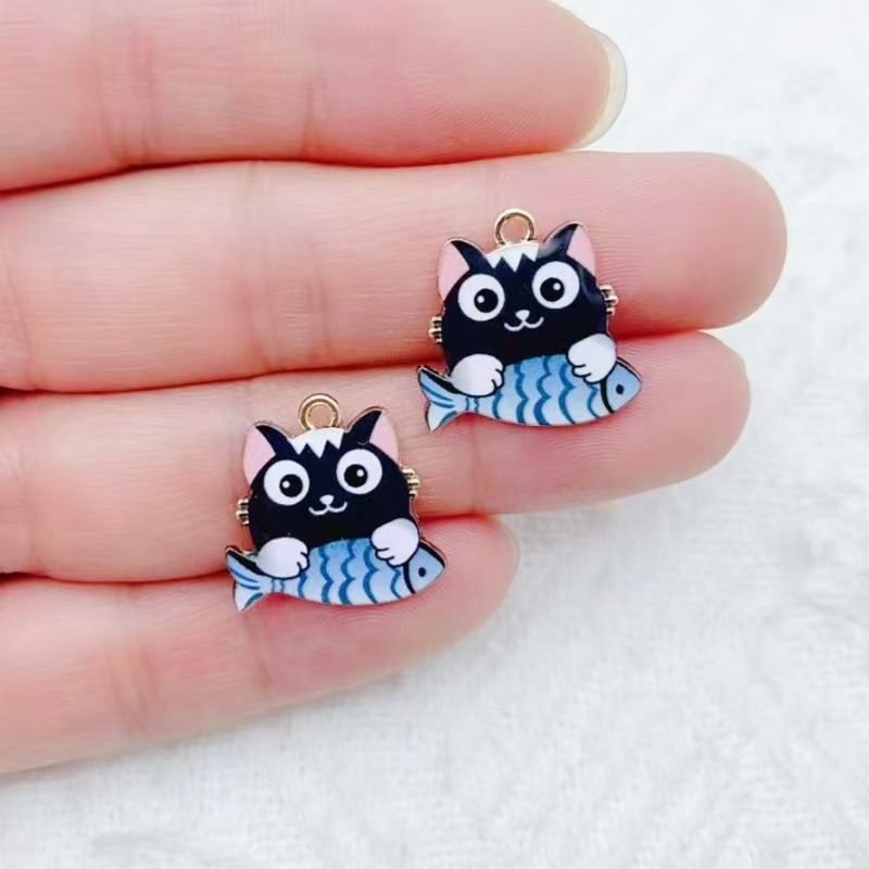 10pcs 국경 간 판매 만화 귀여운 합금 고양이 물고 - Phone Accessory 리뷰 및 가격