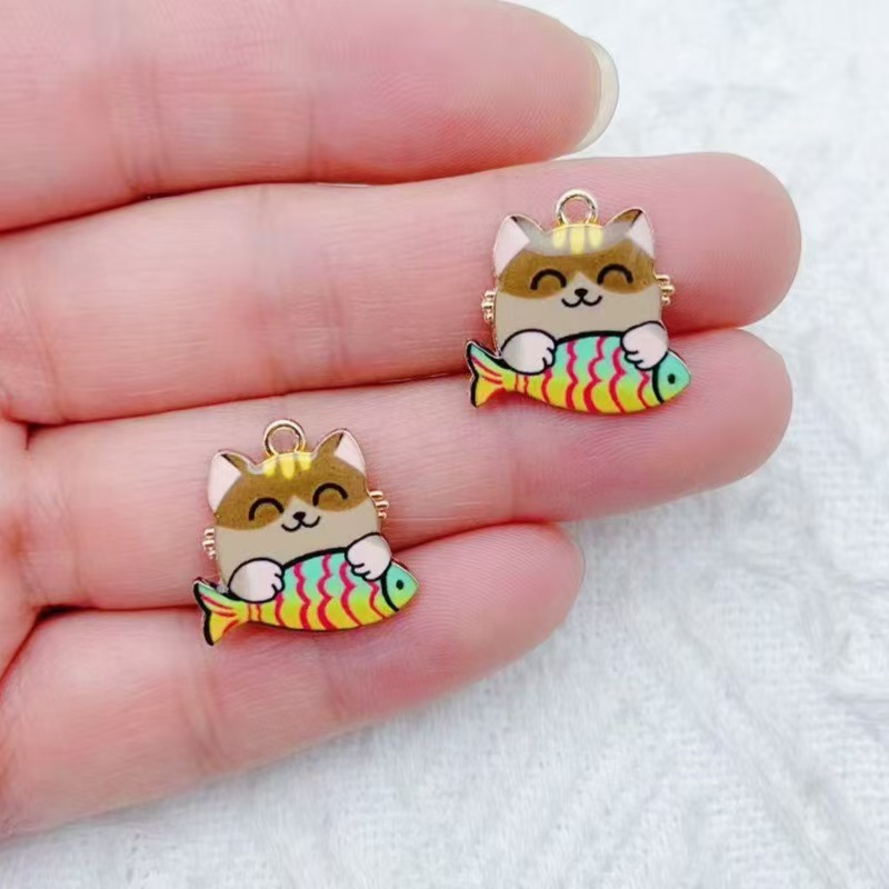 10pcs 국경 간 판매 만화 귀여운 합금 고양이 물고 - Phone Accessory 리뷰 및 가격