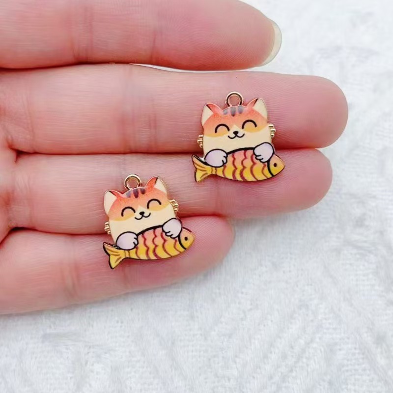 10pcs 국경 간 판매 만화 귀여운 합금 고양이 물고 - Phone Accessory 리뷰 및 가격